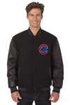 CHICAGO CUBS WOOL & LEATHER REVERSIBLE JACKET W/ EMBROIDERED LOGOS - BLACK