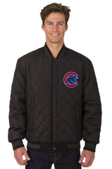 CHICAGO CUBS WOOL & LEATHER REVERSIBLE JACKET W/ EMBROIDERED LOGOS - BLACK