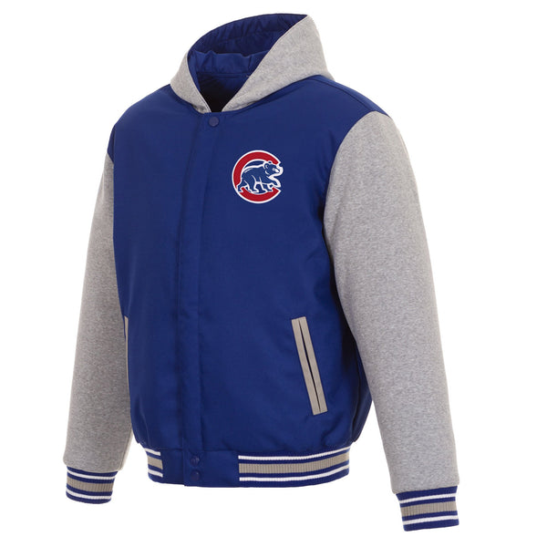 CHICAGO CUBS TWO-TONE REVERSIBLE FLEECE HOODED JACKET - ROYAL/GREY