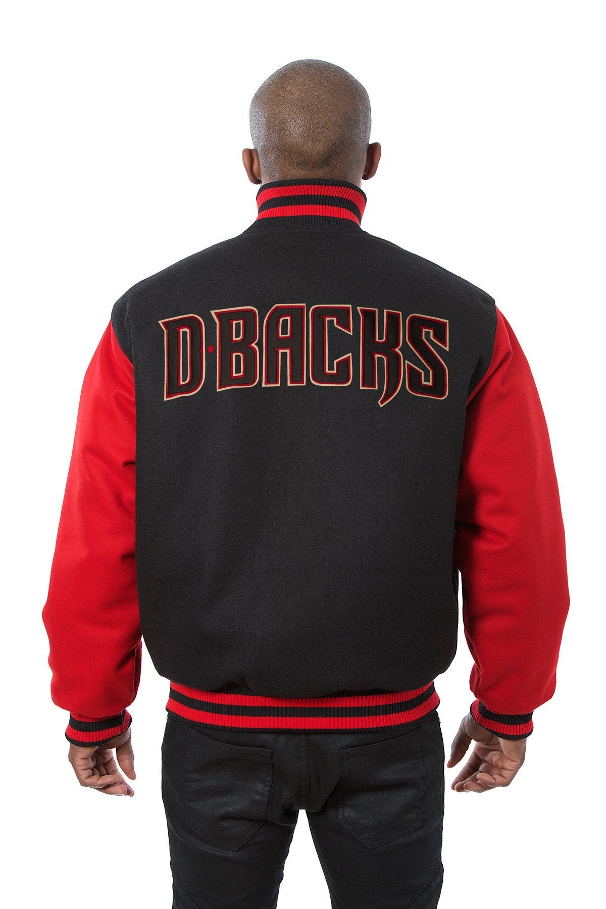 ARIZONA DIAMONDBACKS TWO-TONE WOOL JACKET W/ HANDCRAFTED LEATHER LOGOS - BLACK/RED