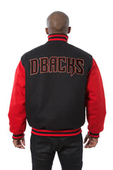 ARIZONA DIAMONDBACKS TWO-TONE WOOL JACKET W/ HANDCRAFTED LEATHER LOGOS - BLACK/RED