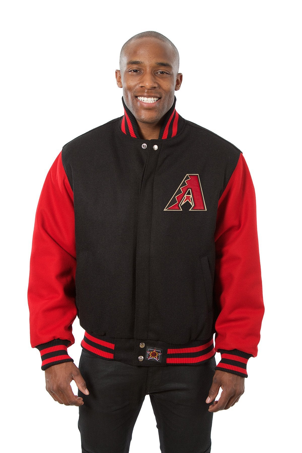ARIZONA DIAMONDBACKS TWO-TONE WOOL JACKET W/ HANDCRAFTED LEATHER LOGOS - BLACK/RED