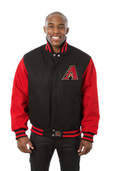 ARIZONA DIAMONDBACKS TWO-TONE WOOL JACKET W/ HANDCRAFTED LEATHER LOGOS - BLACK/RED