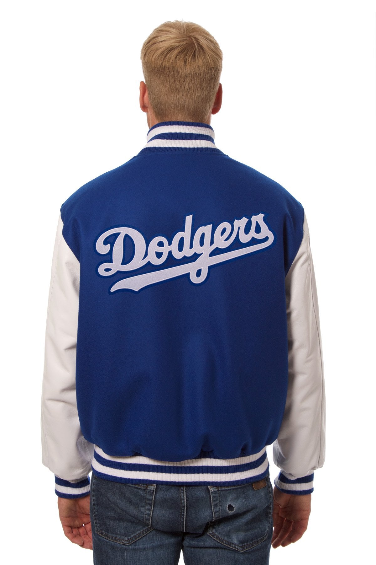 LOS ANGELES DODGERS TWO-TONE WOOL JACKET W/ HANDCRAFTED LEATHER LOGOS - ROYAL/WHT