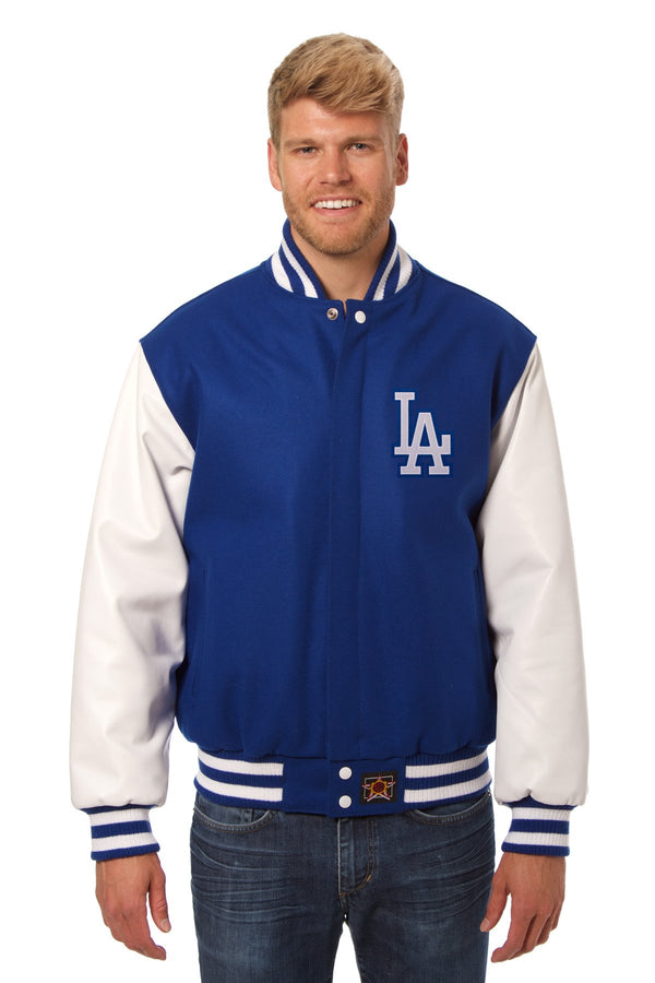 LOS ANGELES DODGERS TWO-TONE WOOL JACKET W/ HANDCRAFTED LEATHER LOGOS - ROYAL/WHT