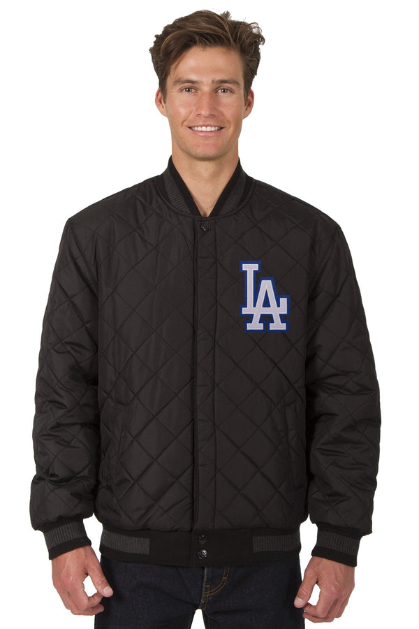 LOS ANGELES DODGERS WOOL & LEATHER REVERSIBLE JACKET W/ EMBROIDERED LOGOS - BLACK