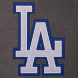 LOS ANGELES DODGERS WOOL & LEATHER REVERSIBLE JACKET W/ EMBROIDERED LOGOS - CHARCOAL/BLACK