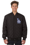 LOS ANGELES DODGERS WOOL & LEATHER REVERSIBLE JACKET W/ EMBROIDERED LOGOS - CHARCOAL/BLACK