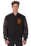 SAN FRANCISCO GIANTS WOOL & LEATHER REVERSIBLE JACKET W/ EMBROIDERED LOGOS - BLACK