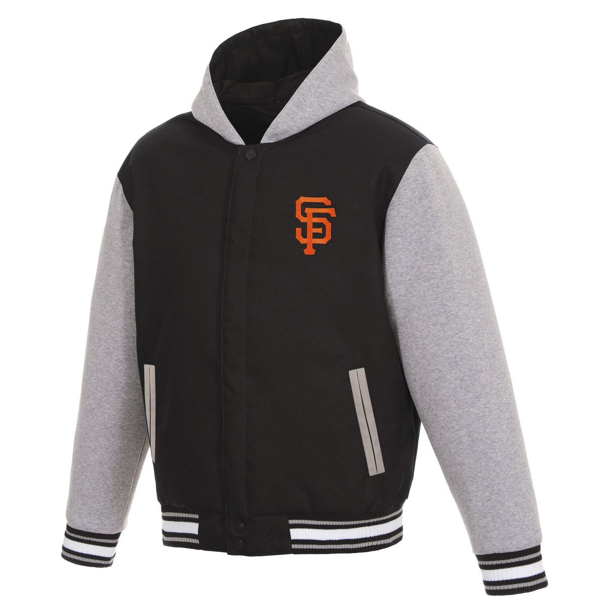 SAN FRANCISCO GIANTS TWO-TONE REVERSIBLE FLEECE HOODED JACKET - BLACK/GREY