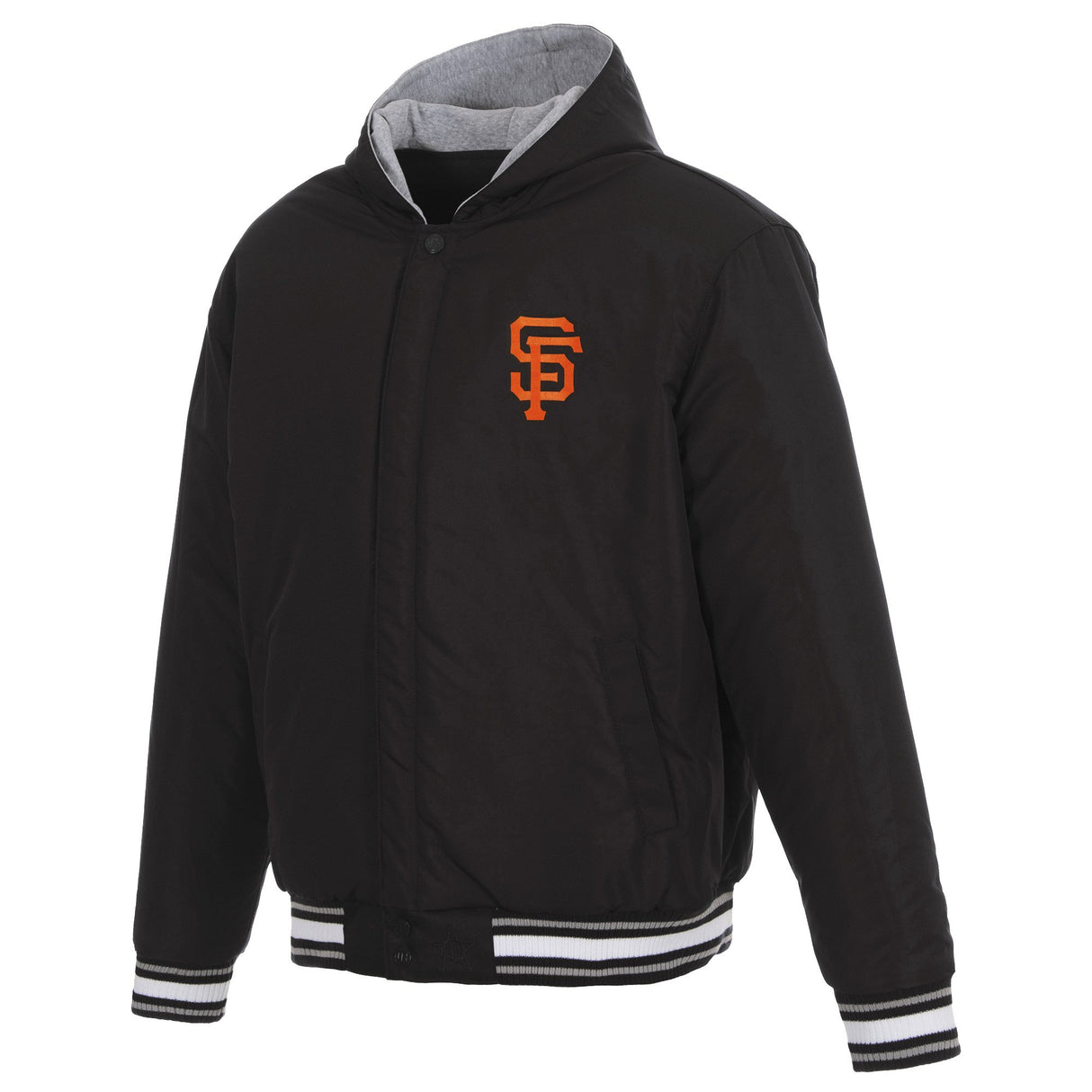 SAN FRANCISCO GIANTS TWO-TONE REVERSIBLE FLEECE HOODED JACKET - BLACK/GREY