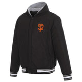 SAN FRANCISCO GIANTS TWO-TONE REVERSIBLE FLEECE HOODED JACKET - BLACK/GREY