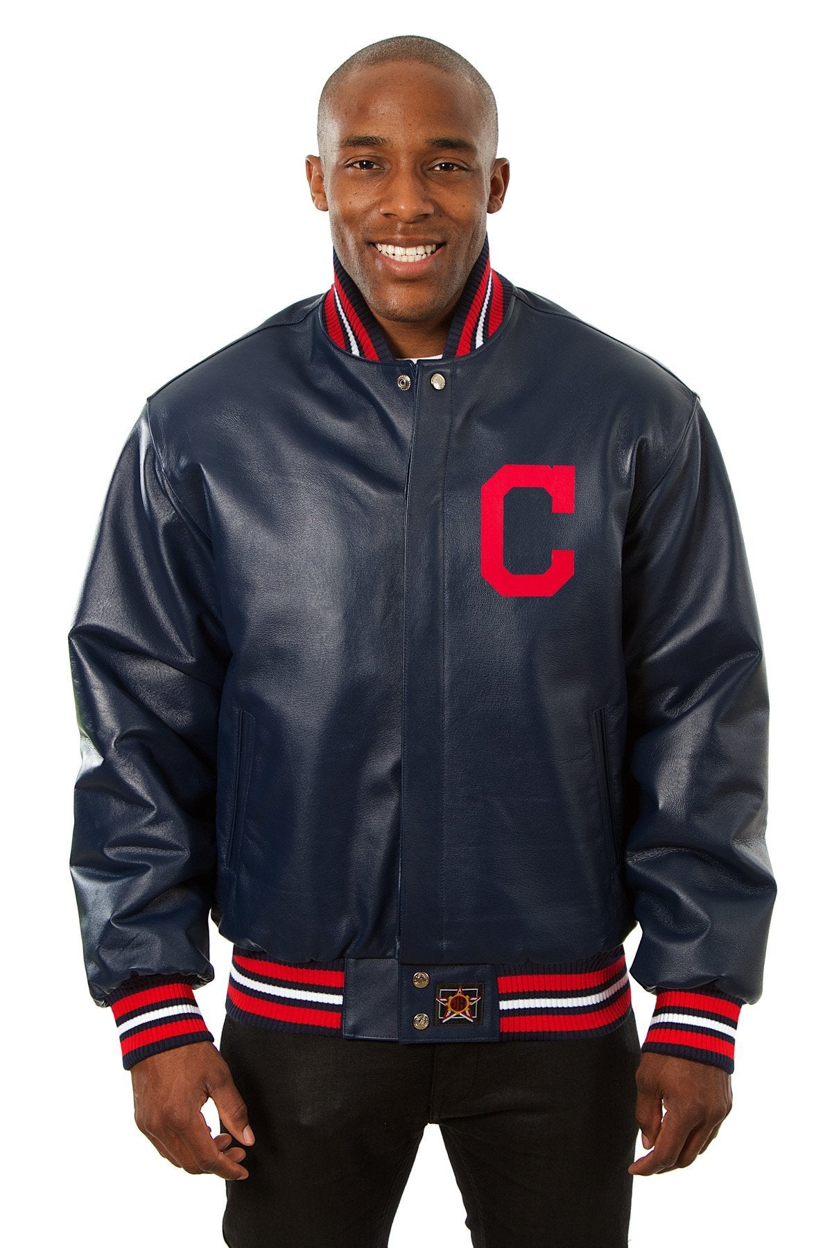 CLEVELAND GUARDIANS FULL LEATHER JACKET - NAVY – Retired NFL