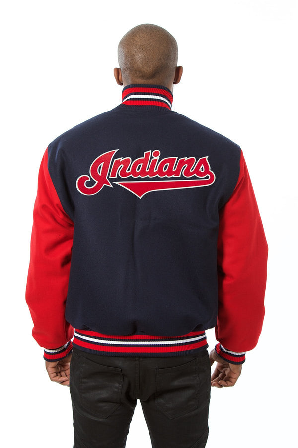 CLEVELAND GUARDIANS TWO-TONE WOOL JACKET W/ HANDCRAFTED LEATHER LOGOS - NAVY/RED