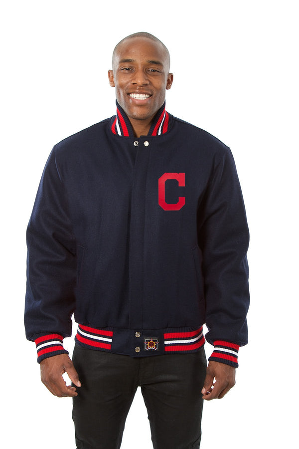 CLEVELAND GUARDIANS WOOL JACKET W/ HANDCRAFTED LEATHER LOGOS - NAVY