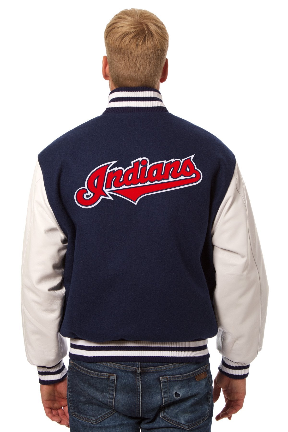 CLEVELAND GUARDIANS TWO-TONE WOOL AND LEATHER JACKET - NAVY
