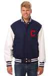 CLEVELAND GUARDIANS TWO-TONE WOOL AND LEATHER JACKET - NAVY