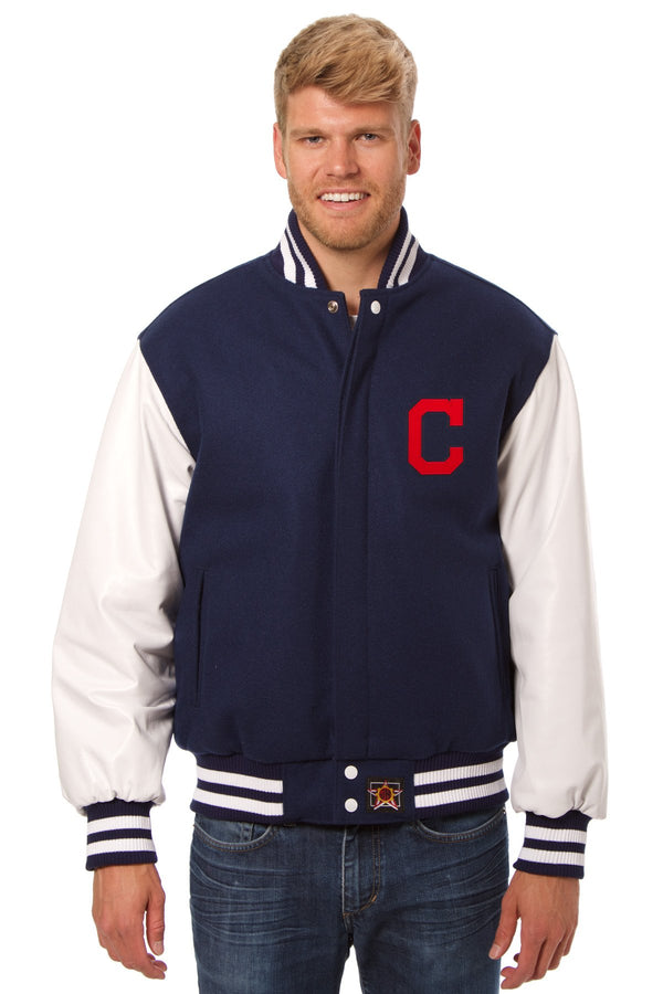 CLEVELAND GUARDIANS TWO-TONE WOOL AND LEATHER JACKET - NAVY