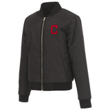 CLEVELAND GUARDIANS JH DESIGN REVERSIBLE WOMEN FLEECE JACKET - BLACK