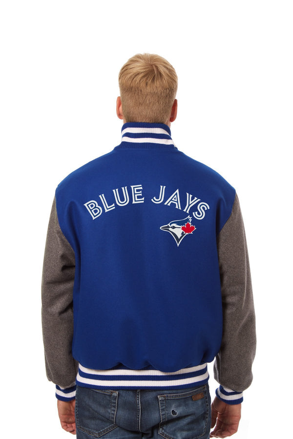 TORONTO BLUE JAYS TWO-TONE WOOL JACKET W/ HANDCRAFTED LEATHER LOGOS - ROYAL/GRAY