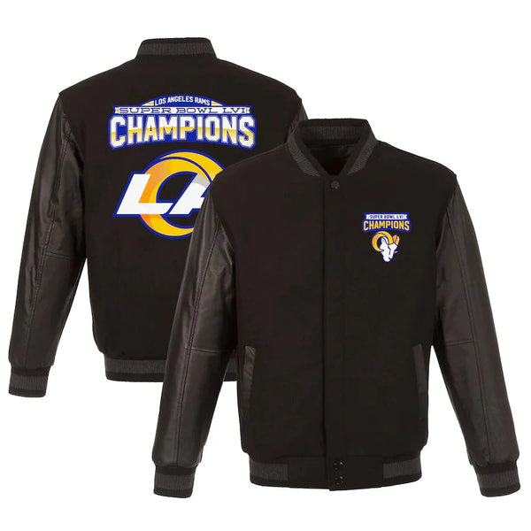 Los Angeles Rams Super Bowl LVI Champions Reversible Wool and Leather Full-Snap Jacket - Black
