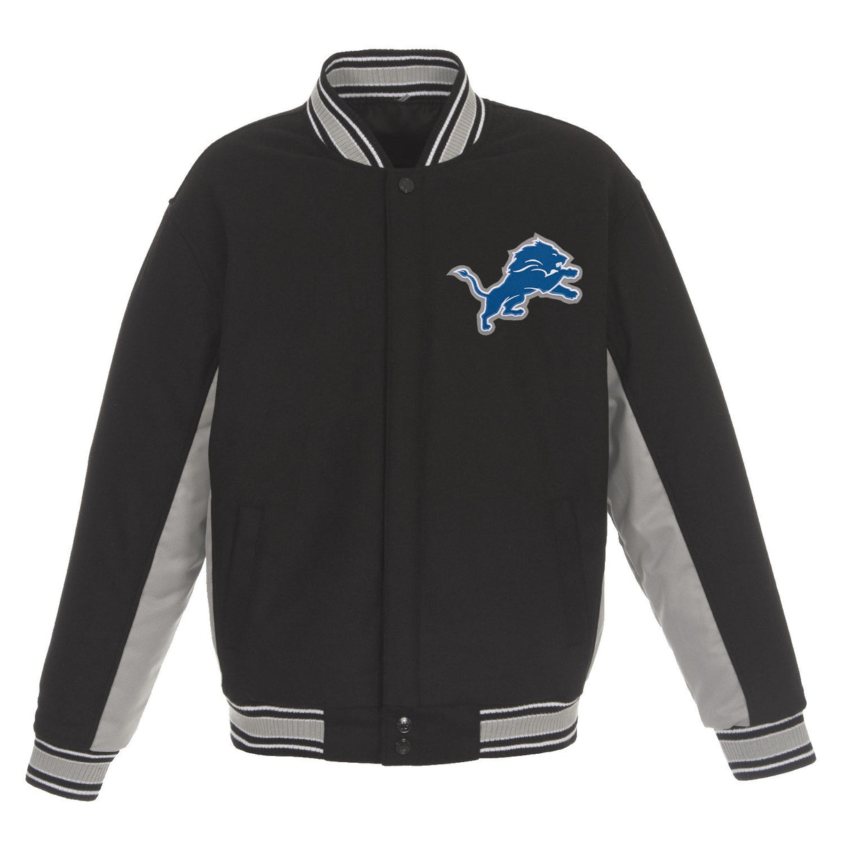 DETROIT LIONS JH DESIGN WOOL REVERSIBLE FULL-SNAP JACKET – BLACK