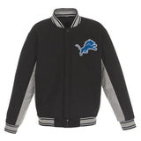 DETROIT LIONS JH DESIGN WOOL REVERSIBLE FULL-SNAP JACKET – BLACK