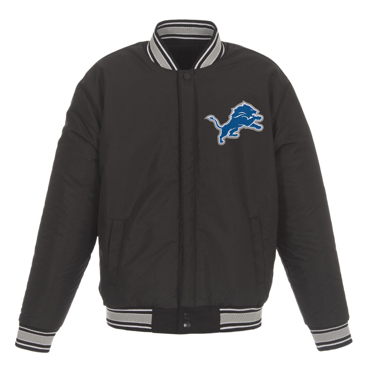 DETROIT LIONS JH DESIGN WOOL REVERSIBLE FULL-SNAP JACKET – BLACK