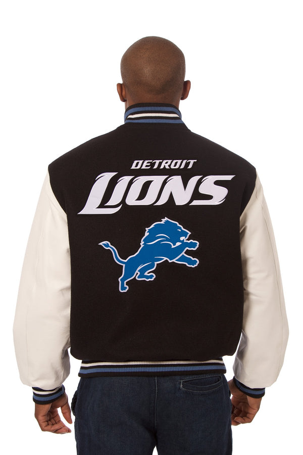 DETROIT LIONS TWO-TONE WOOL AND LEATHER JACKET - BLACK/WHITE