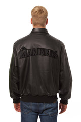 SEATTLE MARINERS FULL LEATHER JACKET - BLACK/BLACK