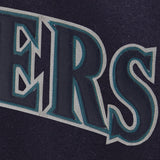 SEATTLE MARINERS WOOL JACKET W/ HANDCRAFTED LEATHER LOGOS - NAVY