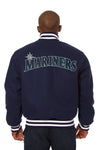 SEATTLE MARINERS WOOL JACKET W/ HANDCRAFTED LEATHER LOGOS - NAVY