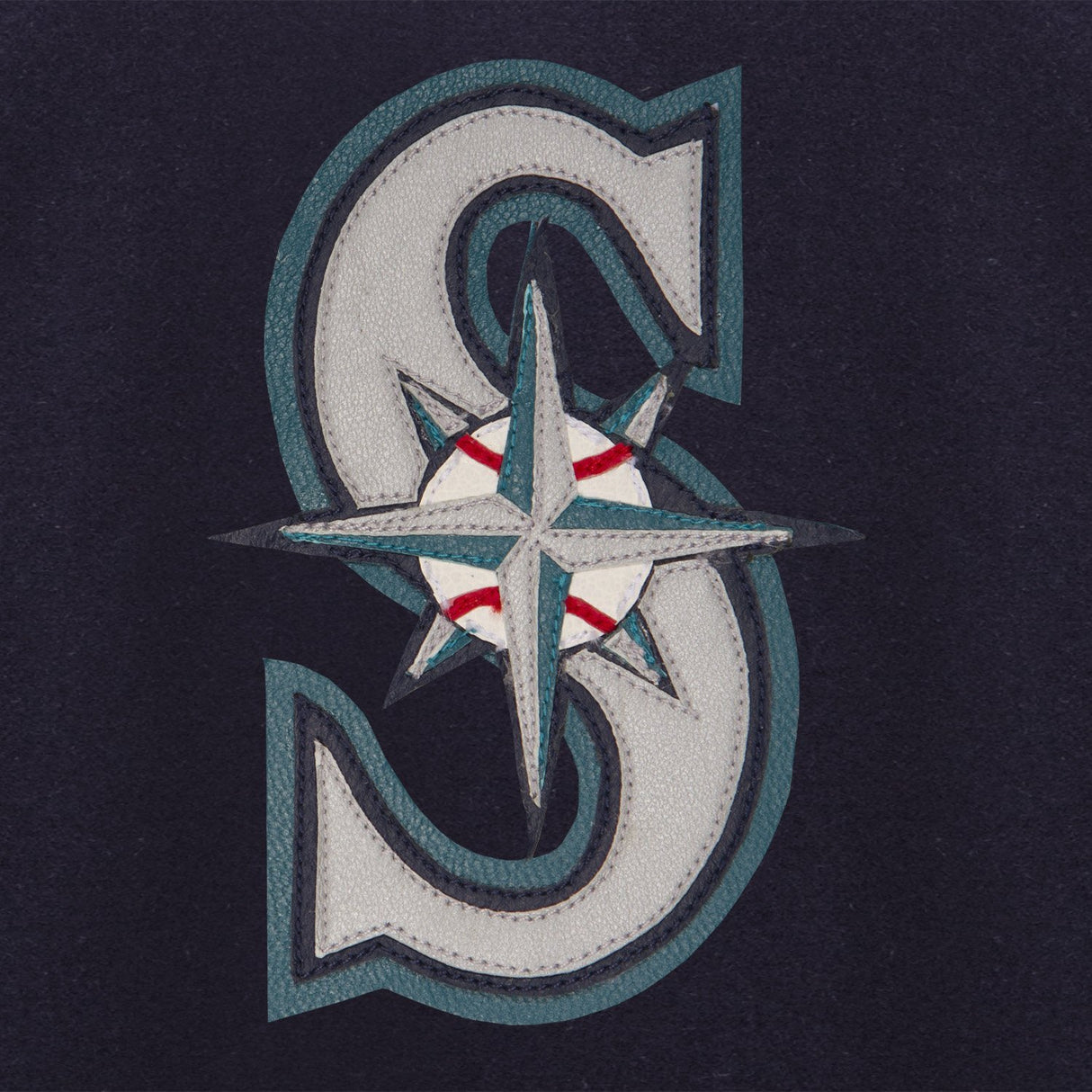 SEATTLE MARINERS WOOL JACKET W/ HANDCRAFTED LEATHER LOGOS - NAVY