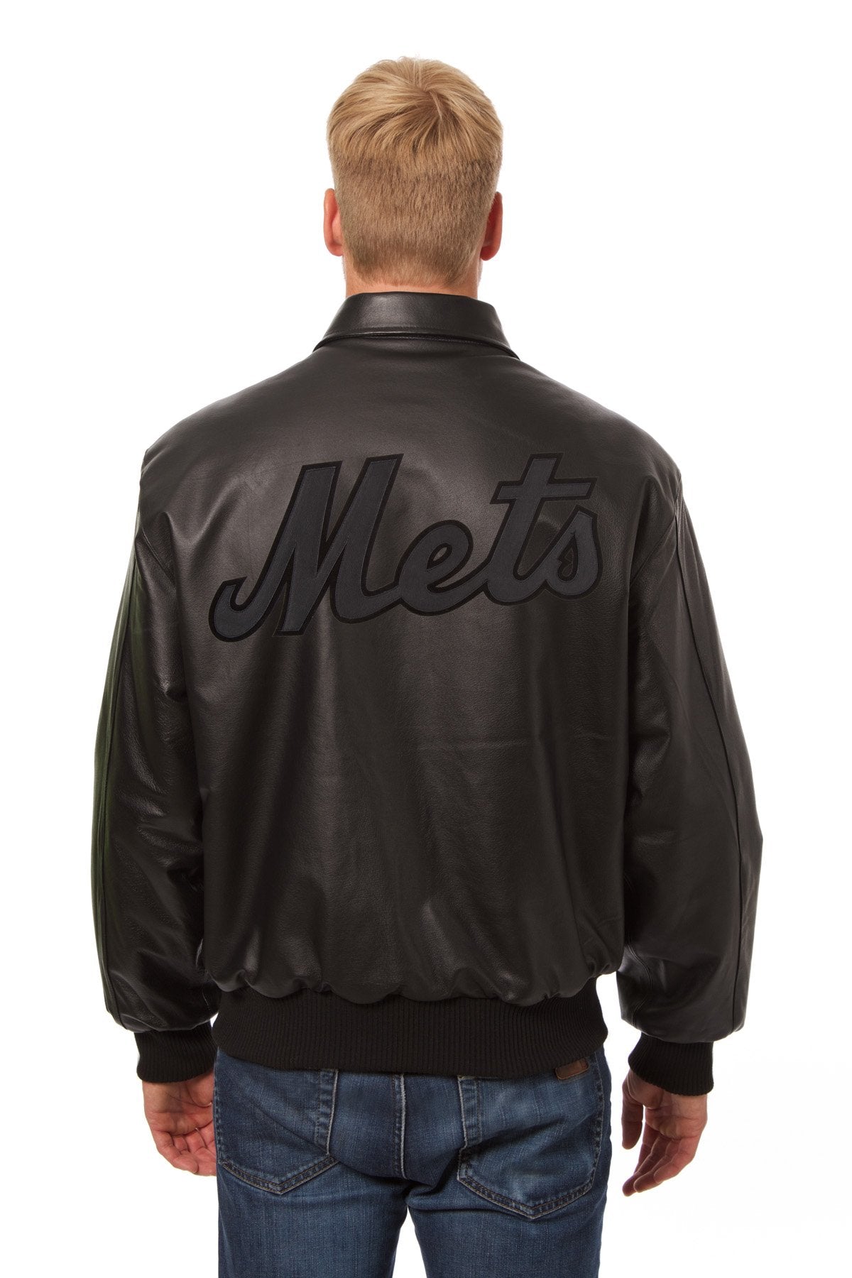 NEW YORK METS FULL LEATHER JACKET - BLACK/BLACK