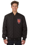 NEW YORK METS WOOL & LEATHER REVERSIBLE JACKET W/ EMBROIDERED LOGOS - BLACK