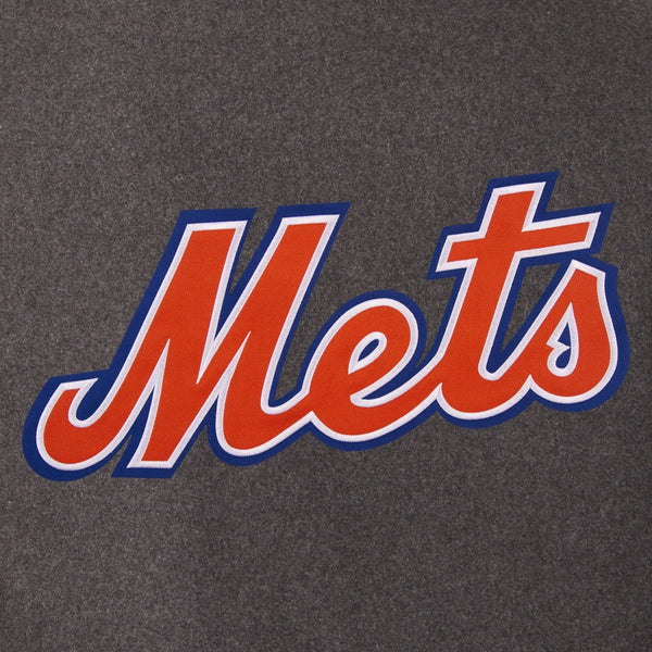 NEW YORK METS WOOL & LEATHER REVERSIBLE JACKET W/ EMBROIDERED LOGOS - CHARCOAL/BLACK