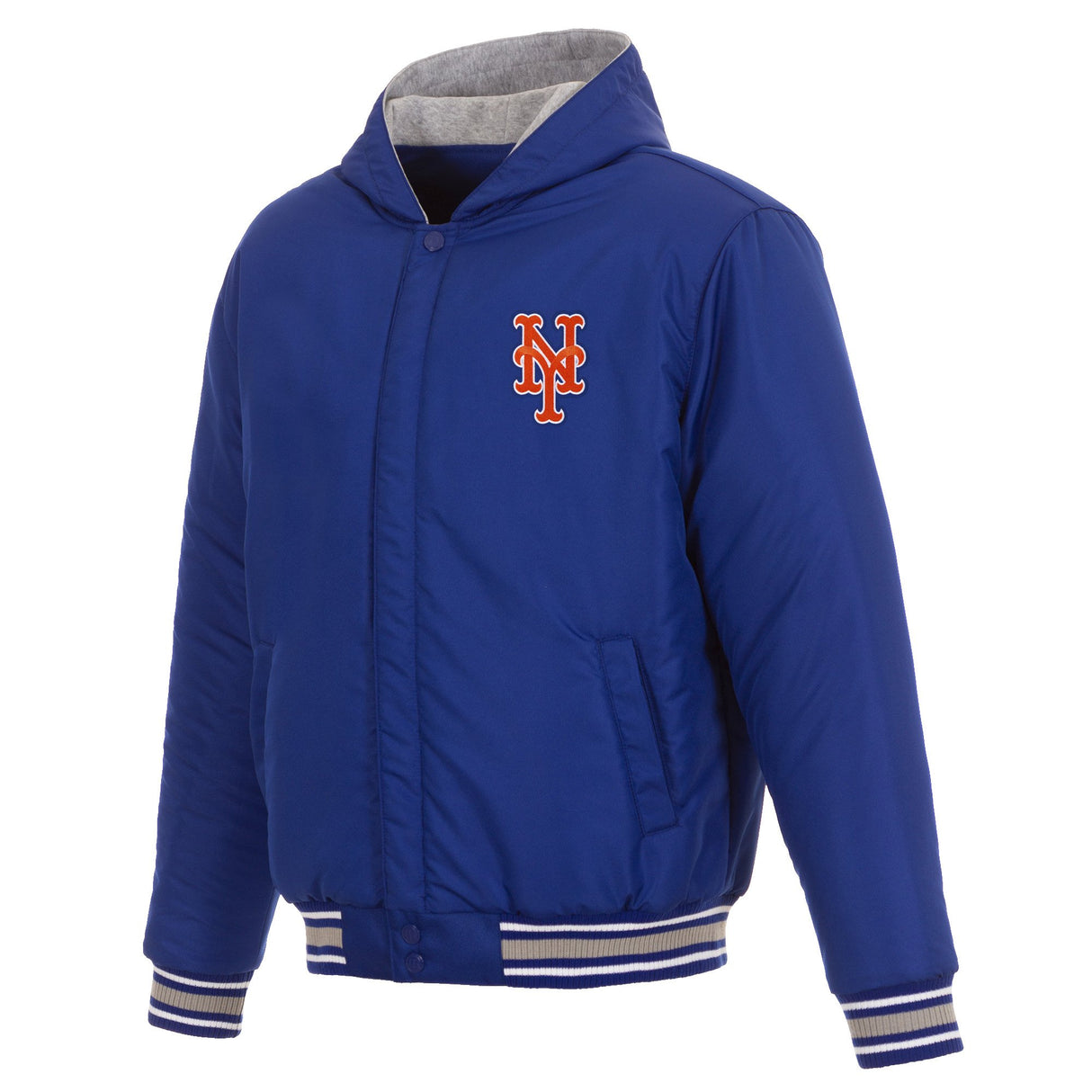 NEW YORK METS TWO-TONE REVERSIBLE FLEECE HOODED JACKET - ROYAL/GREY