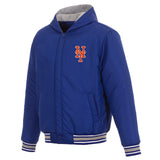 NEW YORK METS TWO-TONE REVERSIBLE FLEECE HOODED JACKET - ROYAL/GREY