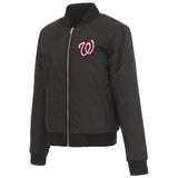 WASHINGTON NATIONALS JH DESIGN REVERSIBLE WOMEN FLEECE JACKET - BLACK