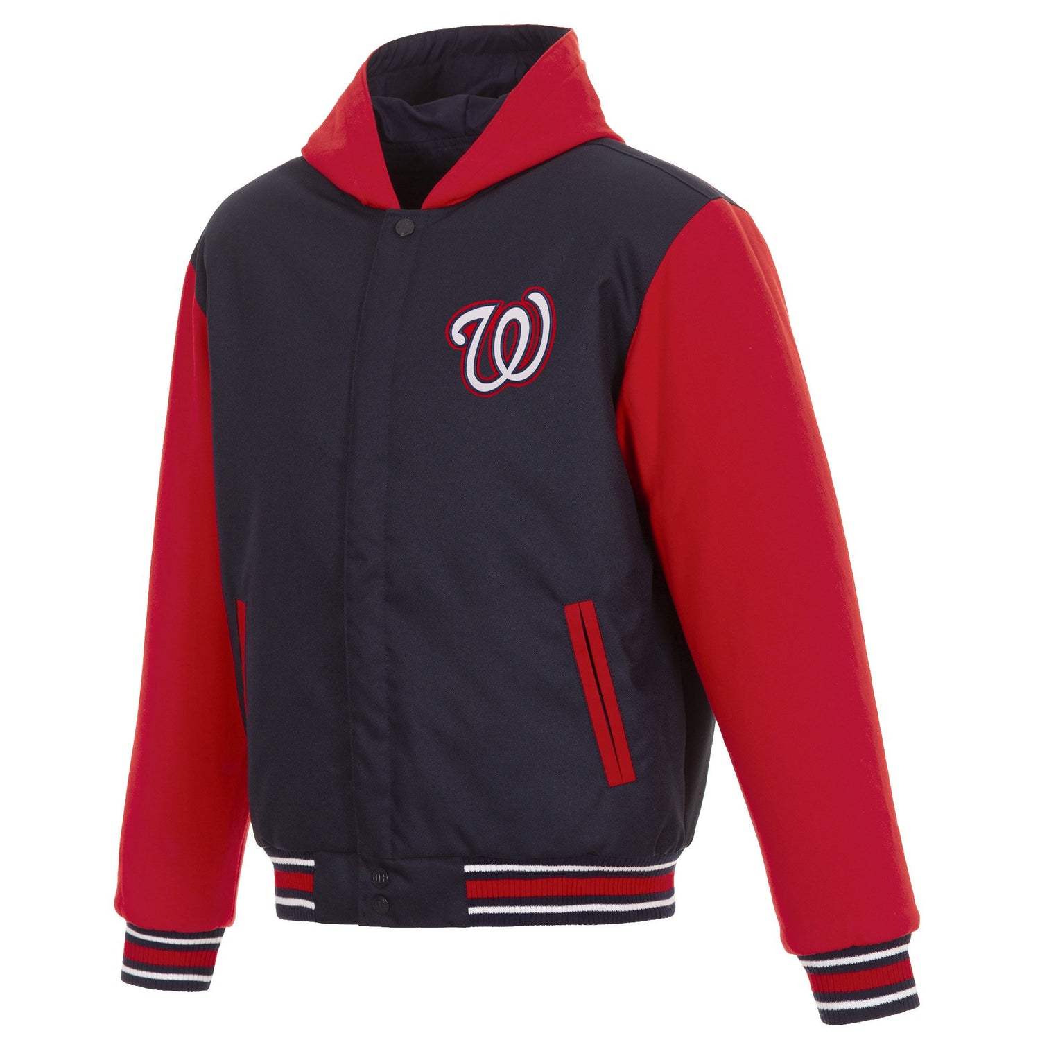 WASHINGTON NATIONALS TWO-TONE REVERSIBLE FLEECE HOODED JACKET - NAVY/RED