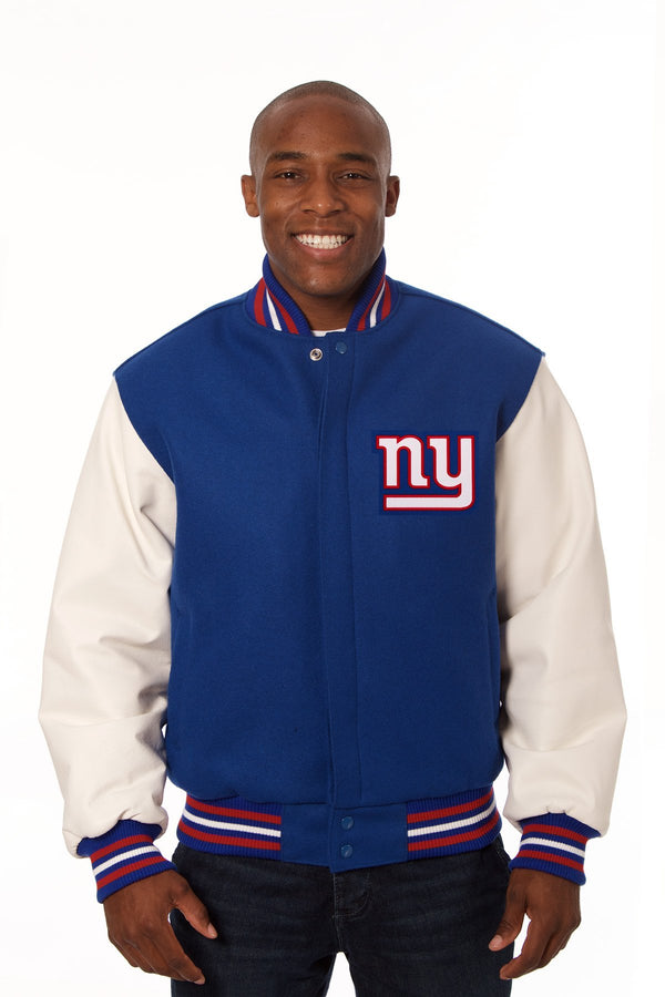 NEW YORK GIANTS TWO-TONE WOOL AND LEATHER JACKET - ROYAL/WHITE