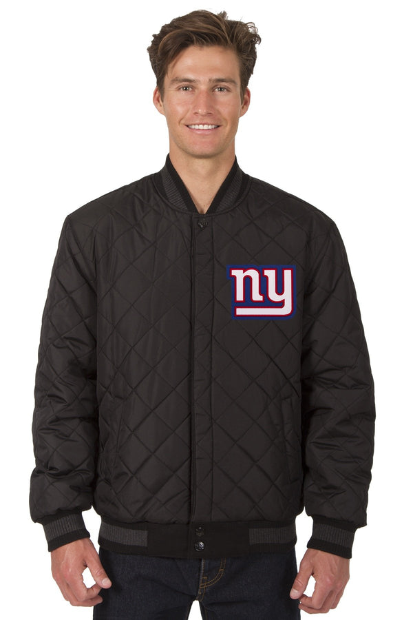 NEW YORK GIANTS WOOL & LEATHER REVERSIBLE JACKET W/ EMBROIDERED LOGOS - BLACK