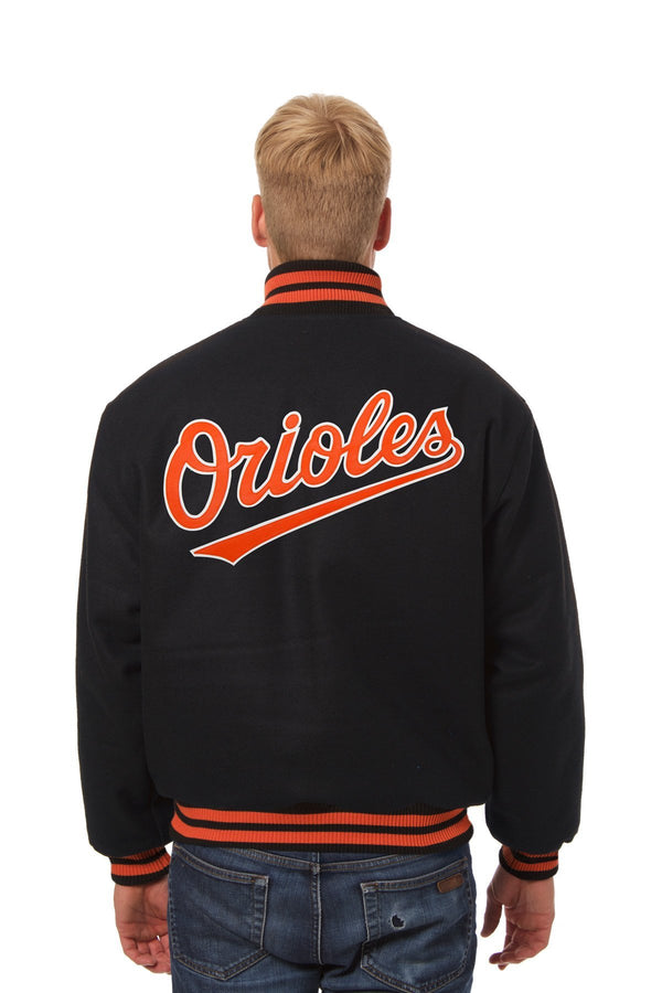 BALTIMORE ORIOLES WOOL JACKET W/ HANDCRAFTED LEATHER LOGOS - BLACK