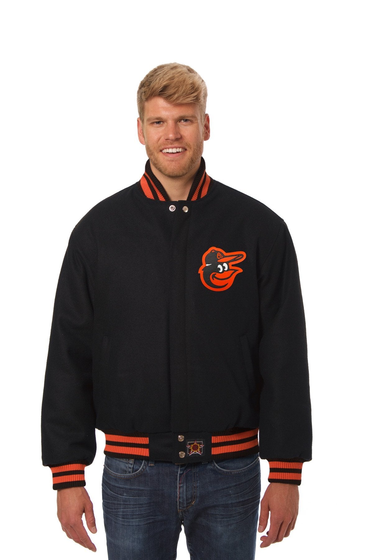 BALTIMORE ORIOLES WOOL JACKET W/ HANDCRAFTED LEATHER LOGOS - BLACK