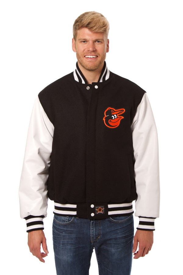 BALTIMORE ORIOLES TWO-TONE WOOL AND LEATHER JACKET - BLACK