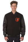 BALTIMORE ORIOLES WOOL & LEATHER REVERSIBLE JACKET W/ EMBROIDERED LOGOS - BLACK