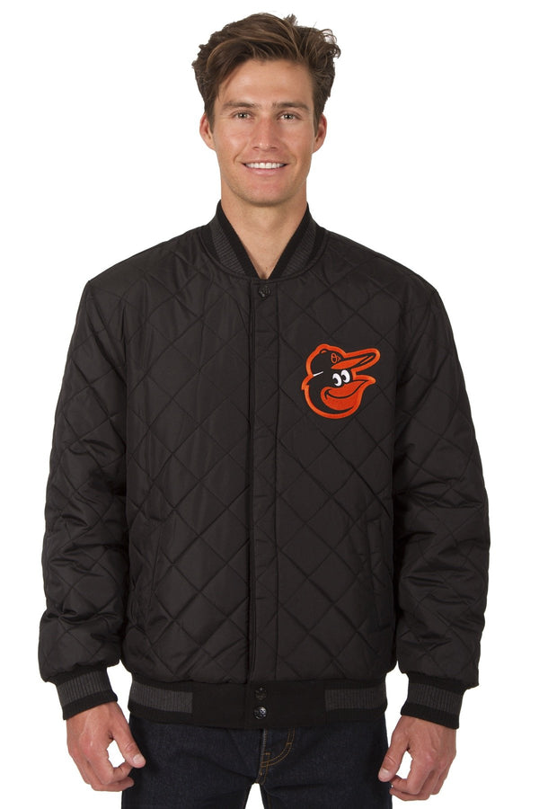 BALTIMORE ORIOLES WOOL & LEATHER REVERSIBLE JACKET W/ EMBROIDERED LOGOS - BLACK