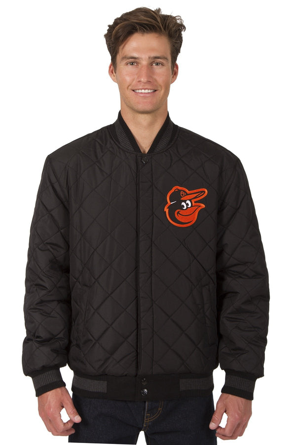 BALTIMORE ORIOLES WOOL & LEATHER REVERSIBLE JACKET W/ EMBROIDERED LOGOS - CHARCOAL/BLACK