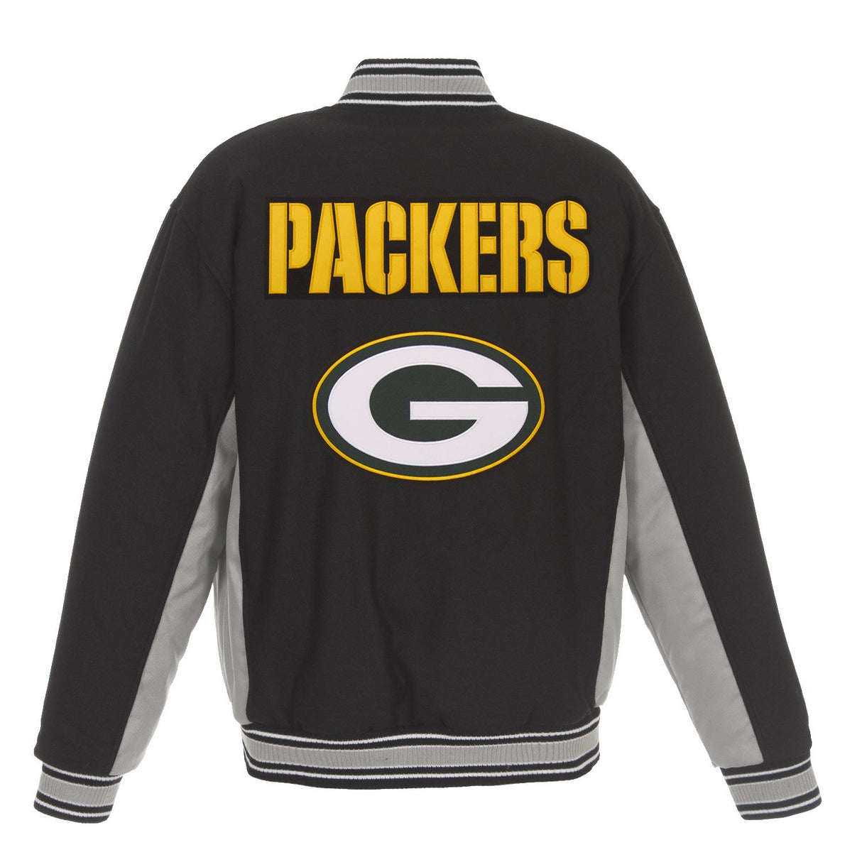 GREEN BAY PACKERS JH DESIGN WOOL REVERSIBLE FULL-SNAP JACKET – BLACK