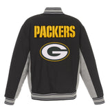 GREEN BAY PACKERS JH DESIGN WOOL REVERSIBLE FULL-SNAP JACKET – BLACK